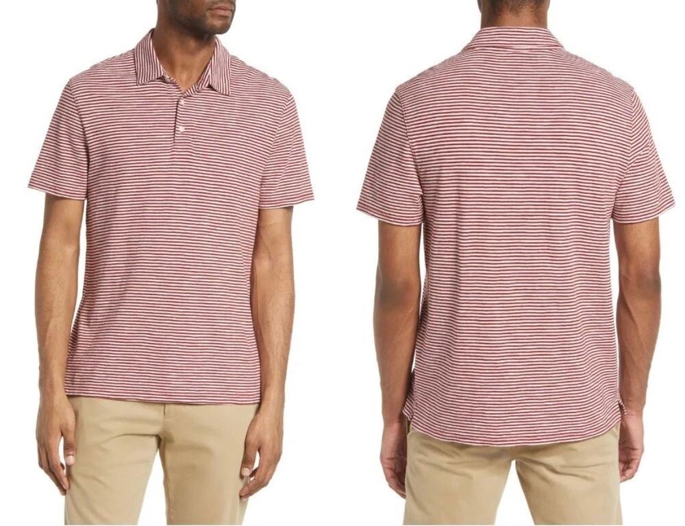 Vince Men's Striped Slub 100% Cotton Polo Shirt Red White XXL Classic Nautical